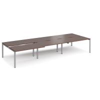 Adapt sliding top triple back to back desks 4200mm x 1600mm - silver frame, walnut top
