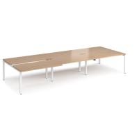 Adapt sliding top triple back to back desks 4200mm x 1600mm - white frame, beech top