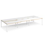 Adapt sliding top triple back to back desks 4200mm x 1600mm - white frame, white top with oak edging