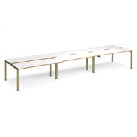 Adapt sliding top triple back to back desks 4800mm x 1200mm - green frame, white top, oak edge