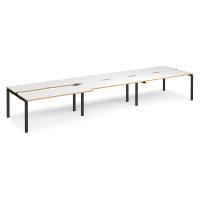 Adapt sliding top triple back to back desks 4800mm x 1200mm - black frame, white top with oak edging