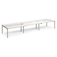 Adapt sliding top triple back to back desks 4800mm x 1200mm - silver frame, white top with oak edging