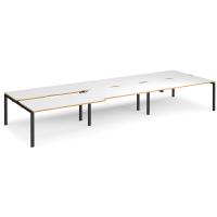 Adapt sliding top triple back to back desks 4800mm x 1600mm - black frame, white top with oak edging