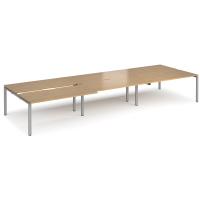 Adapt sliding top triple back to back desks 4800mm x 1600mm - silver frame, oak top