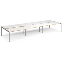 Adapt sliding top triple back to back desks 4800mm x 1600mm - silver frame, white top with oak edging