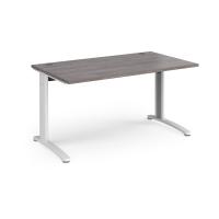 TR10 straight desk 1400mm x 800mm - white frame, grey oak top
