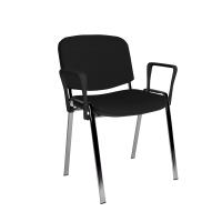 Taurus meeting room stackable chair with chrome frame and fixed arms - black