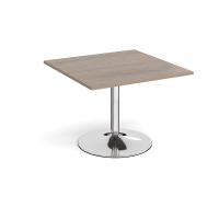 Trumpet base square extension table 1000mm x 1000mm - chrome base, Barcelona walnut top