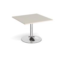 Trumpet base square extension table 1000mm x 1000mm - chrome base, light grey top