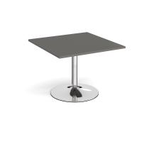 Trumpet base square extension table 1000mm x 1000mm - chrome base, onyx grey top