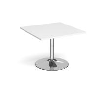 Trumpet base square extension table 1000mm x 1000mm - chrome base, white top