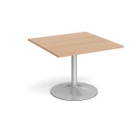 Trumpet base square extension table 1000mm x 1000mm - silver base, beech top