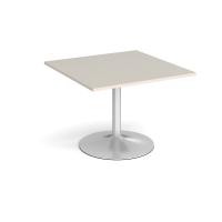 Trumpet base square extension table 1000mm x 1000mm - silver base, light grey top