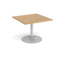 Trumpet base square extension table 1000mm x 1000mm - silver base, oak top