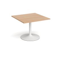 Trumpet base square extension table 1000mm x 1000mm - white base, beech top