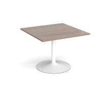 Trumpet base square extension table 1000mm x 1000mm - white base, Barcelona walnut top