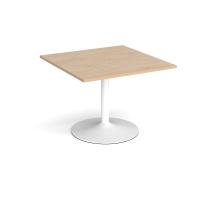 Trumpet base square extension table 1000mm x 1000mm - white base, kendal oak top