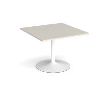 Trumpet base square extension table 1000mm x 1000mm - white base, light grey top