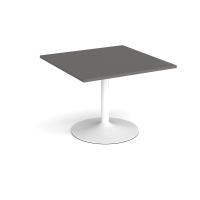 Trumpet base square extension table 1000mm x 1000mm - white base, onyx grey top