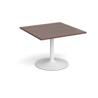 Trumpet base square extension table 1000mm x 1000mm - white base, walnut top