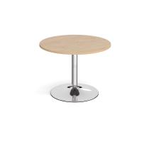 Trumpet base circular boardroom table 1000mm - chrome base, kendal oak top