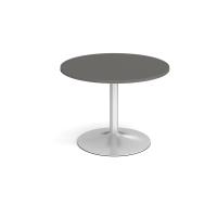 Trumpet base circular boardroom table 1000mm - silver base, onyx grey top
