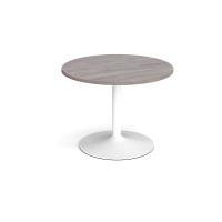 Trumpet base circular boardroom table 1000mm - white base, grey oak top
