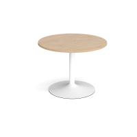 Trumpet base circular boardroom table 1000mm - white base, kendal oak top