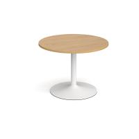 Trumpet base circular boardroom table 1000mm - white base, oak top