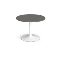 Trumpet base circular boardroom table 1000mm - white base, onyx grey top