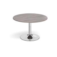 Trumpet base circular boardroom table 1200mm - chrome base, grey oak top