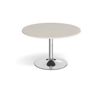 Trumpet base circular boardroom table 1200mm - chrome base, light grey top