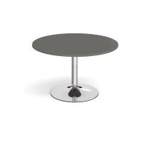 Trumpet base circular boardroom table 1200mm - chrome base, onyx grey top