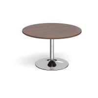 Trumpet base circular boardroom table 1200mm - chrome base, walnut top
