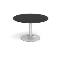 Trumpet base circular boardroom table 1200mm - silver base, black top