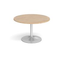 Trumpet base circular boardroom table 1200mm - silver base, kendal oak top