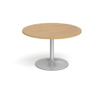 Trumpet base circular boardroom table 1200mm - silver base, oak top