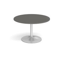 Trumpet base circular boardroom table 1200mm - silver base, onyx grey top