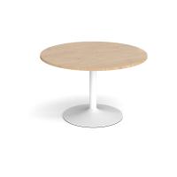 Trumpet base circular boardroom table 1200mm - white base, kendal oak top