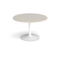 Trumpet base circular boardroom table 1200mm - white base, light grey top