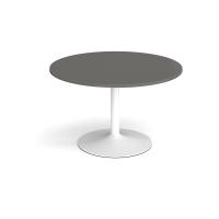 Trumpet base circular boardroom table 1200mm - white base, onyx grey top