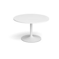Trumpet base circular boardroom table 1200mm - white base, white top