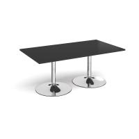 Trumpet base rectangular boardroom table 1800mm x 1000mm - chrome base, black top