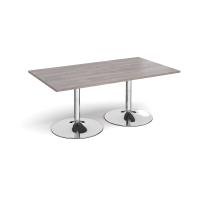 Trumpet base rectangular boardroom table 1800mm x 1000mm - chrome base, grey oak top