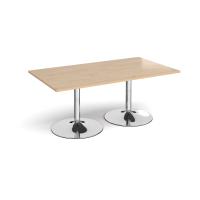 Trumpet base rectangular boardroom table 1800mm x 1000mm - chrome base, kendal oak top