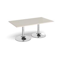 Trumpet base rectangular boardroom table 1800mm x 1000mm - chrome base, light grey top
