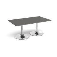 Trumpet base rectangular boardroom table 1800mm x 1000mm - chrome base, onyx grey top