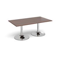 Trumpet base rectangular boardroom table 1800mm x 1000mm - chrome base, walnut top