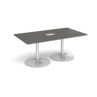 Trumpet base rectangular boardroom table 1800mm x 1000mm with central cutout 272mm x 132mm - silver base, onyx grey top