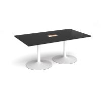 Trumpet base rectangular boardroom table 1800mm x 1000mm with central cutout 272mm x 132mm - white base, black top
